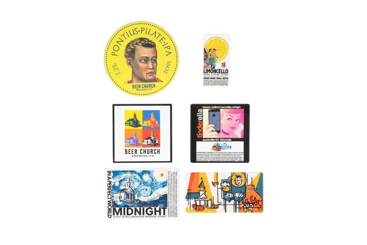 Bear Church Stickers: Craft Brewery Sticker with Brand Logo | Beer Label Stickers