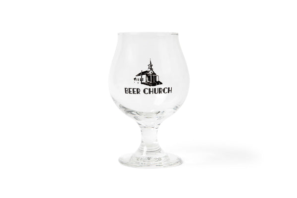 Beer Church Retro Logo Brewery Pint Beer Glass | Belgium Tulip Beer Glassware