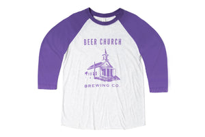 Beer Church Retro Logo Brewery Baseball Shirt | Raglan Sleeve Baseball T Shirts